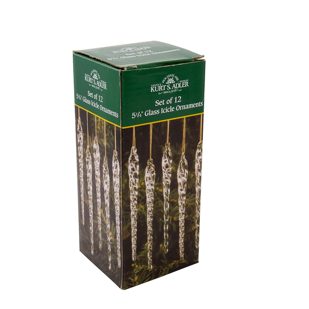 Kurt Adler 5-1/4-Inch Glass Icicle Ornament 12-Piece Box Set (Set of 12)