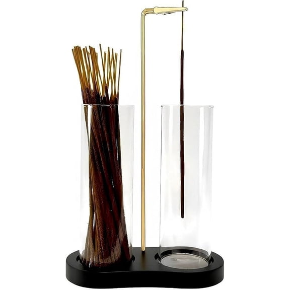 Glass Incense Holder, Black Incense Sticks Burner Holder with Storage,Hang Upside Down Incense Holder for Sticks with Glass Ash Catcher for Meditation Yoga Spa Room Decor