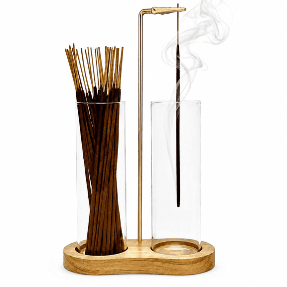 Incense Holder, Hang Upside Down Incense Sticks Burner Holder Storage with Glass Ash Catcher,Ideal Gift for Meditation, Yoga, Zen, Spa & Home Room Decor (Natural)