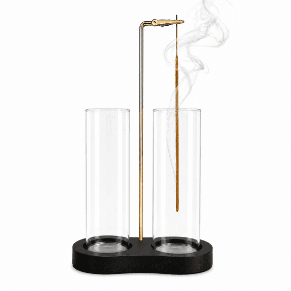 Incense Holder, Hang Upside Down Incense Sticks Burner Holder Storage with Glass Ash Catcher,Ideal Gift for Meditation, Yoga, Zen, Spa & Home Room Decor (Black)