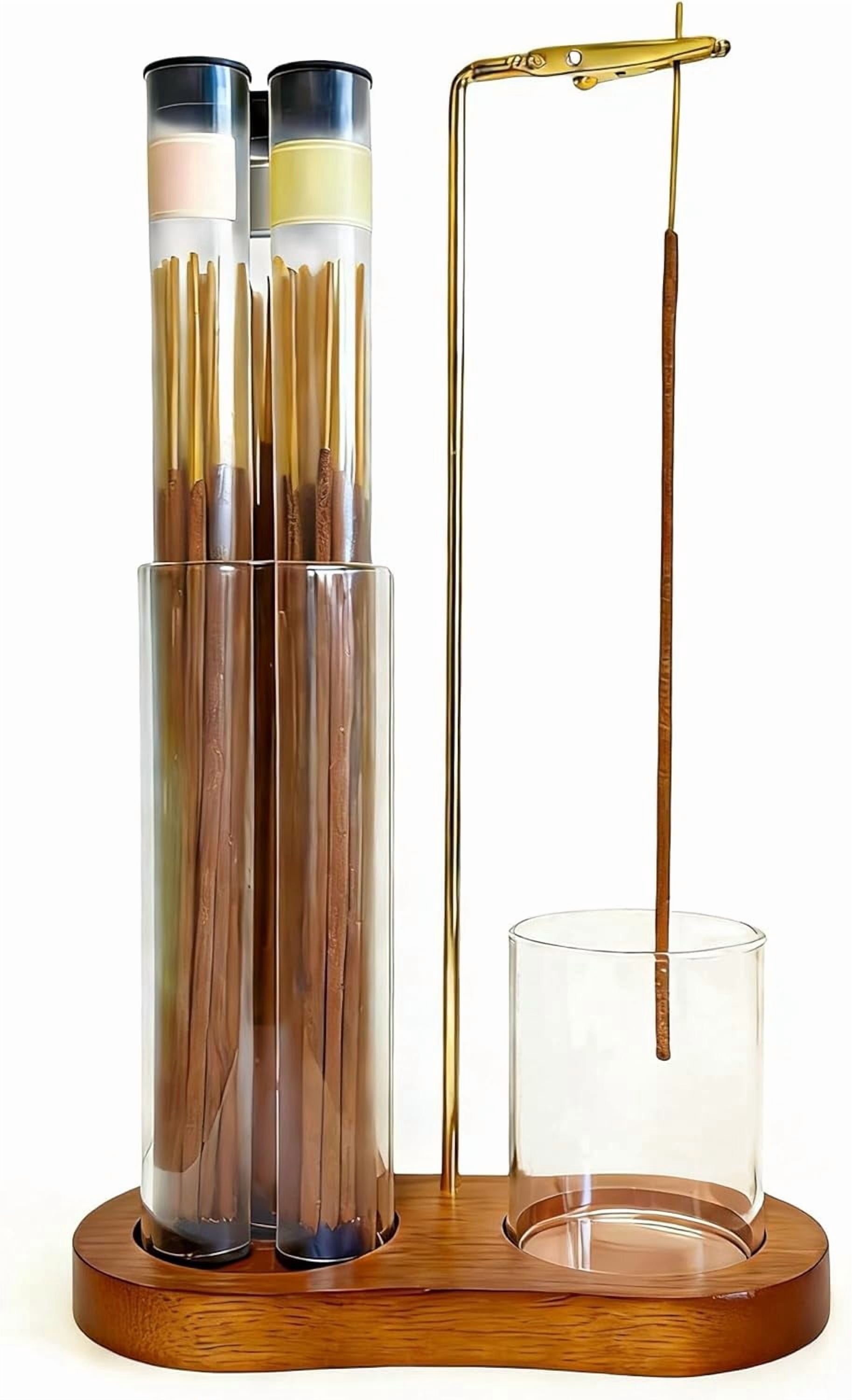 Glass Incense Holder, Incense Sticks Burner Holder with Storage,Hang Upside Down Incense Holder for Sticks with Glass Ash Catcher for Meditation Yoga Spa Room Decor (Retro Color)
