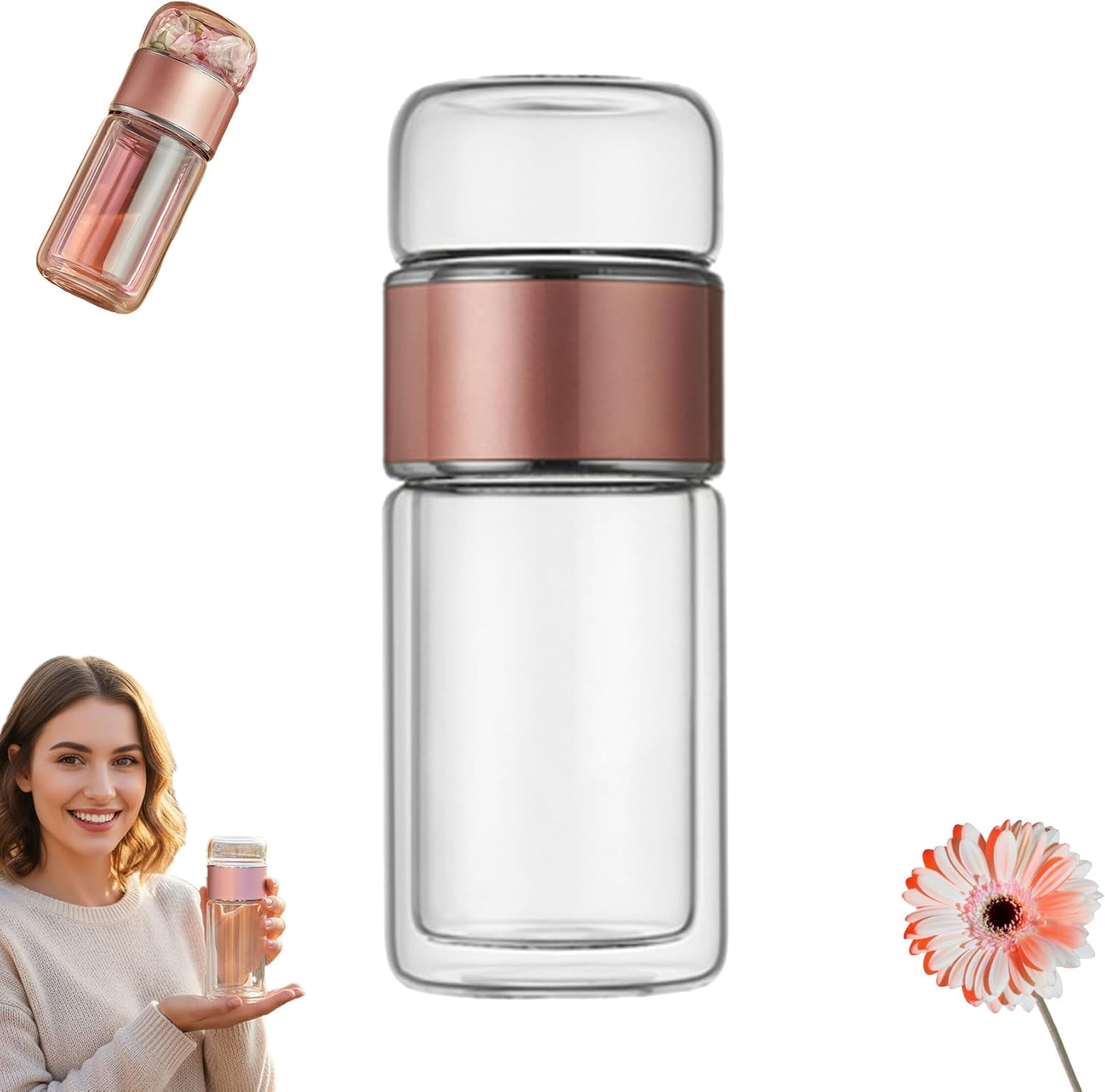 Elegante Witte Theefles 500ml – Dubbelwandig Glas & Infuser