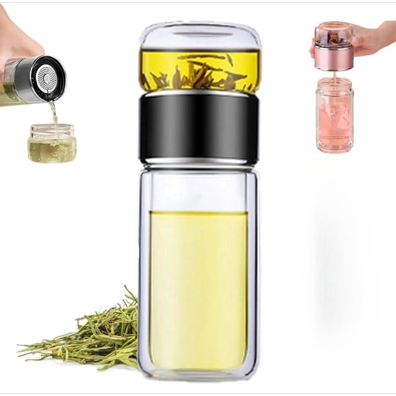 Glass Infuser, 3-In-1 Smart Glass Tea Maker for Loose Leaf Steeper, Travel Tea Infuser,Double Layered Glasse Separation