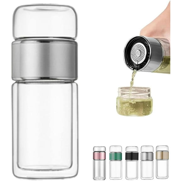 Glass Infuser, 3-in-1 Smart Tea Infuser, Hot or Cold Ready, Flip & Brew Design, Double Layered Glass Tea Separation Tea Infuser, for Blooming & Loose Leaf Tea (Multi color, multi capacity)