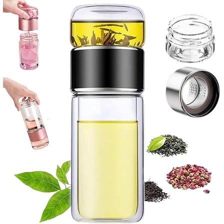 Glass Infuser Tea Infuser, 3-In-1 Smart Tea Infuser, 350ml Portable Leak-Proof Double Layered Glass Tea Pot, Tea Water Separation Tea Pot