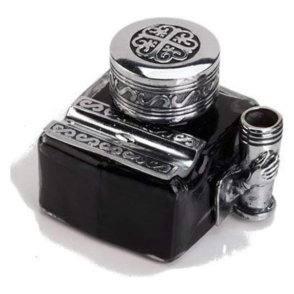 Glass Inkwell with 2 Pen Rests -Filled with ;