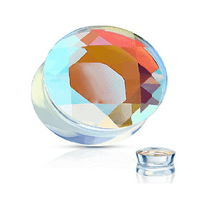 Glass Iridescent Faceted Double Flare Plugs