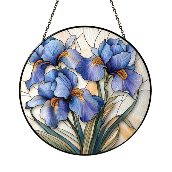 Glass Iris Flower Suncatcher Window Hanging, Classic Home Window Decor