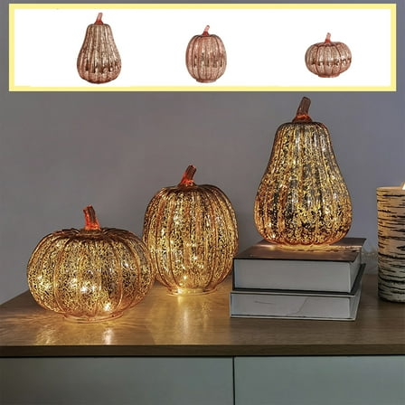 Glass Jack-O'-Lantern for Halloween Pumpkin Decorations, Fall and Thanksgiving Christmas Decorations, Gold, 5.5 Inch