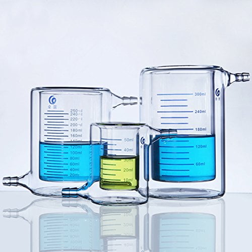 Glass Jacketed Reaction Beaker Glass Beaker Double Layer Glass Beaker Laboratory Jacketed Double Glass Beaker Double Layer Beaker Flask Reactor Vessel 200ml 3.3 high Borosilicate Glass$$Other