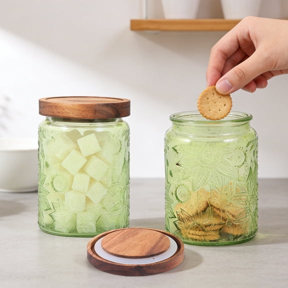 Glass Jar 23.67oz Vintage Glass Kitchen Storage Counter Jar Candy Jars with Lids Hold Coffee Bean Tea Cookie Sugar Bath Salt 2 Pack