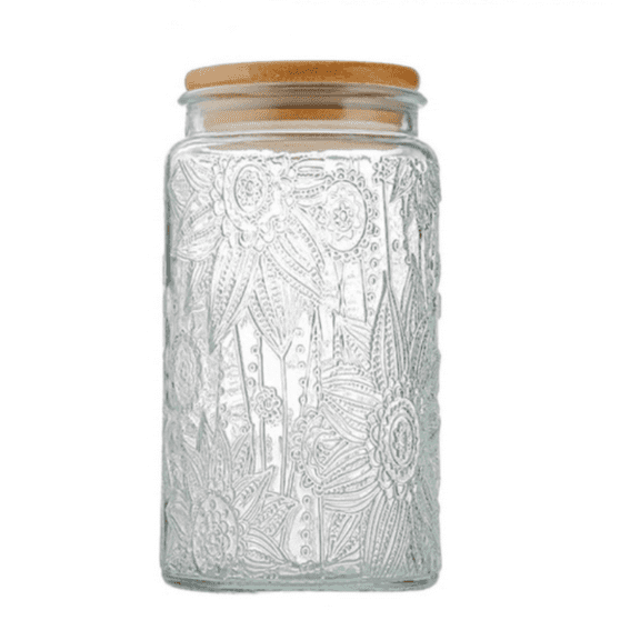 Glass Jar with Airtight Bamboo Lid, 35oz Vintage Glass Kitchen Storage Counter Sealed Jar, Drative Glass Food Storage Containers for Candy, Flour, Oats, Coffee Bean, Pet Treats(Sunflower)