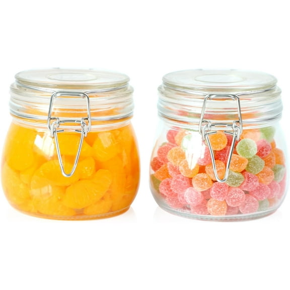 Glass Jar With Airtight Lid 16 Oz (Set Of 2) Wide Mouth Airtight Food Storage Containers Leakproof Canister For Coffee,Sugar,Chocolate Chips,Canning,Candy,Cereal,Spice,Pickle,Cookies,Dried Fruits