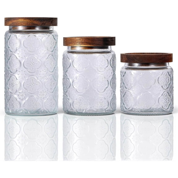 Glass Jar with Airtight Lid, Vintage Food Storage Containers Set for Kitchen Counter Pantry, Sugar, Flour, Candy, Tea, Coffee Beans, Oats, Grain, Pasta