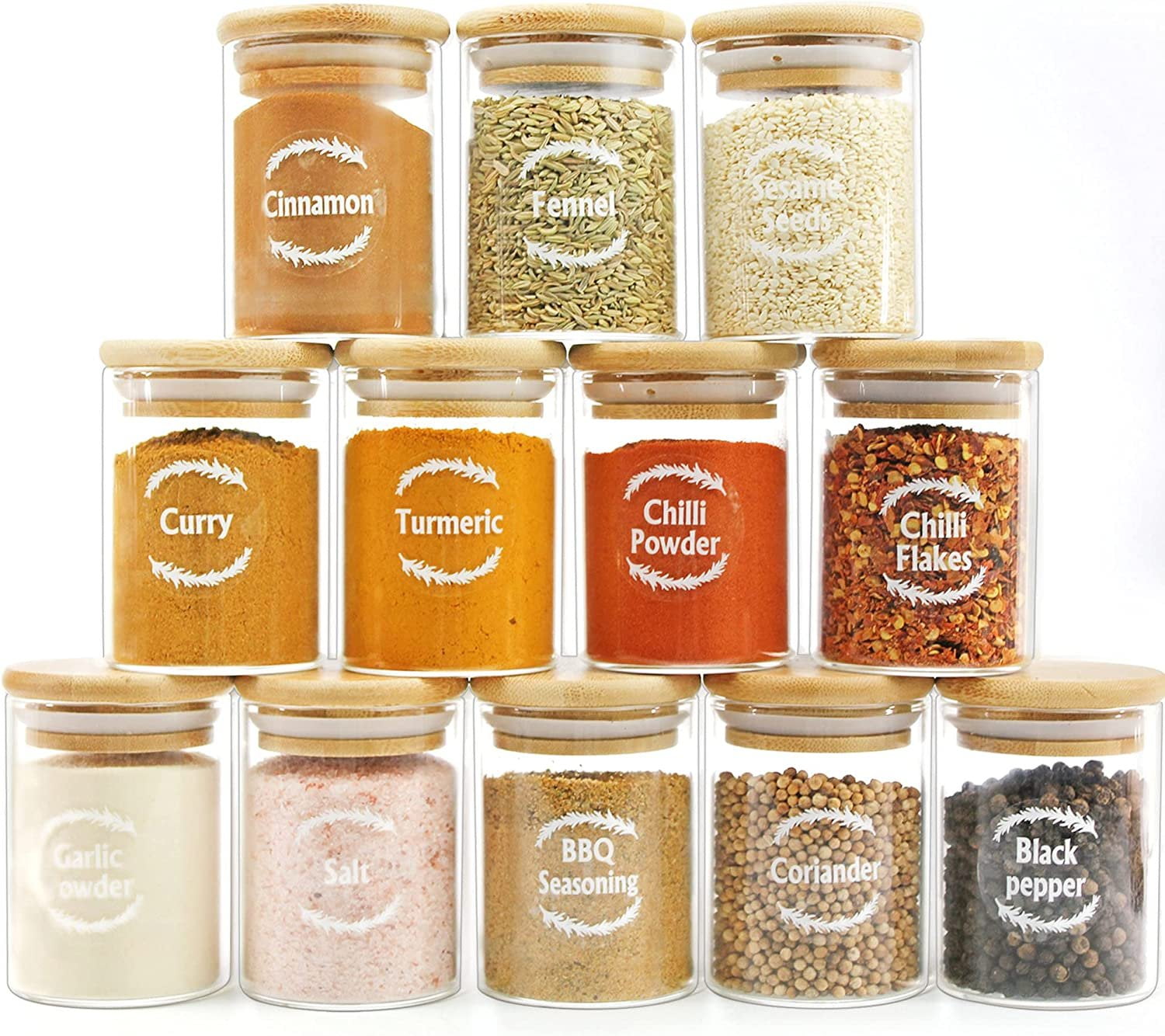 SAIOOL Kitchen Canisters Set of 6-8.5oz Glass Spice Jars With Acacia  Airtight Lid and Labels Round Spice Bottles for kitchen Seasoning Baby Food  Kids