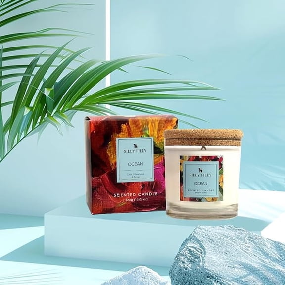 Glass Jar Candle | Ocean Mildly Scented | Two Wick 13 oz | Over 40 Hours of Burn Time | Ideal for Home, Celebrations, Gifting