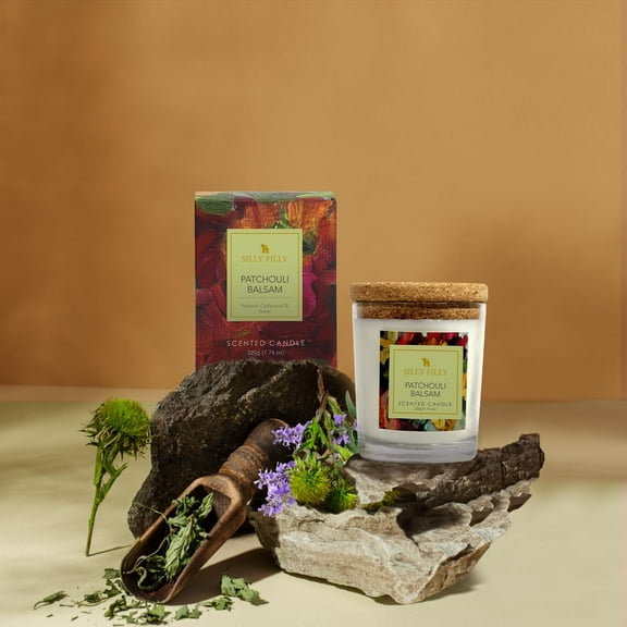 Glass Jar Candle | Patchouli Balsam Mildly Scented | One Wick 7.7 oz | Over 35 Hours of Burn Time | Ideal for Home, Celebrations, Gifting