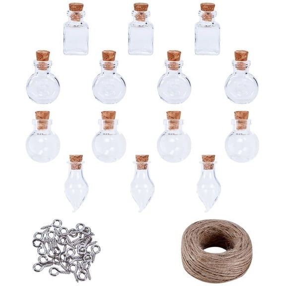 Glass Jar Glass Bottles with Iron Screw Eye Pin Bail Peg and Jute Twine Mixed Color 24.5~29x14.5~20mm Capacity: 1ml/2ml/2.5ml