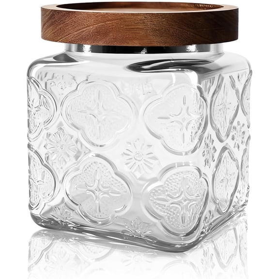 Glass Jar with Lid - 16 OZ Small Airtight Canister for Kitchen Pantry and Bathroom, Decorative Storage Container for Candy, Coffee, Sugar, , Nuts, , Bath Salts, , Begonia