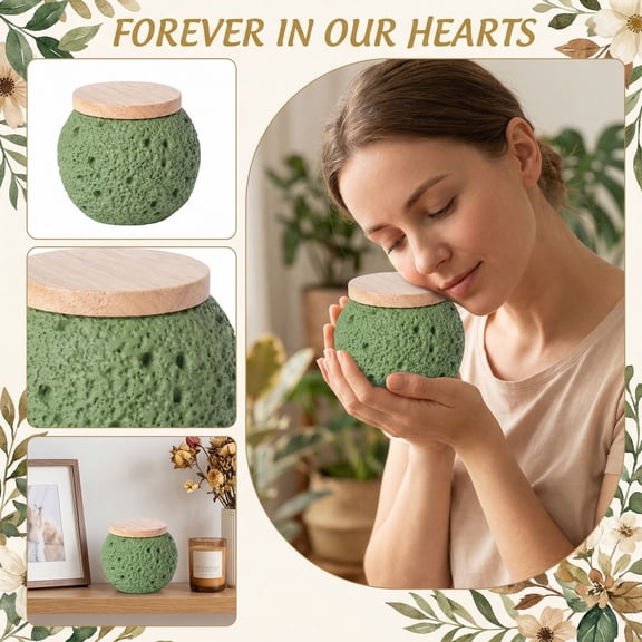 Glass Jar with Wooden Lid, Small Container with Lid, Pet Urns for Dogs Ashes, Green Volcanic Texture, Pet Memorial Gifts, Loss Commemoration, 3 in, 1 Pc