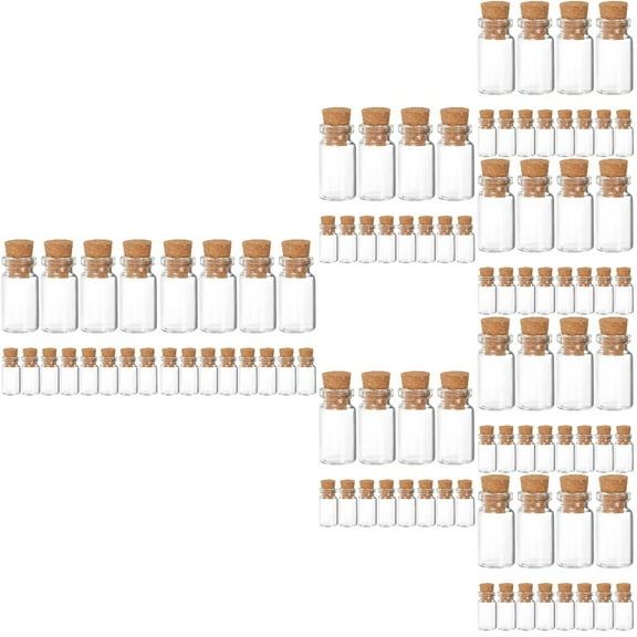 FENGGUIQU Transparent Mini Glass Jars 200Pcs Small Cylinder Shape Cork Stopper Message Storage