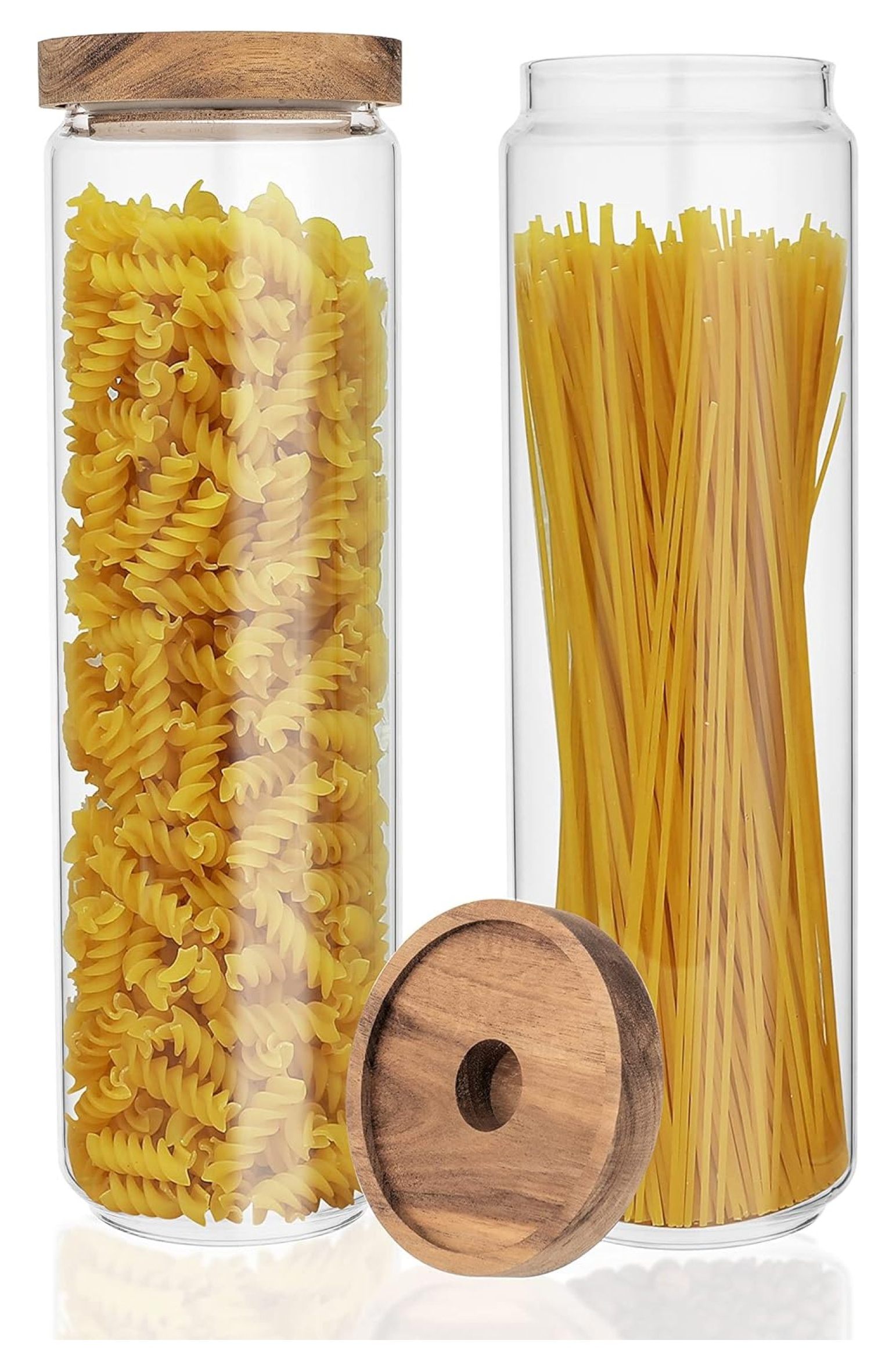 Glass Jars with Acacia Lids Set of 2 High Borosilicate Glass