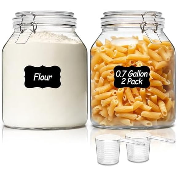 Glass Jars with Airtight Lid 0.7 Gallon, Wide Mouth Mason Jars, Canning Jars, Large Glass Storage Containers with Lids, Flour Sugar Storage Container, Large Canister for Rice, Pickle, Set of 2