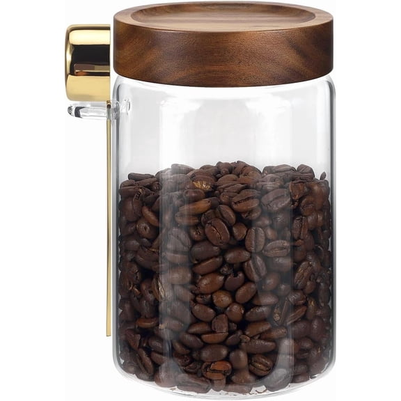 Glass Jars with Airtight Lid Scoop 30oz, Coffee Ground Jar Container Round Clear Storage Canister for Bean Spice Pantry Sugar Tea Seasoning Cookies Candy Chocolate (900ml(30oz)-1 Pack-B)