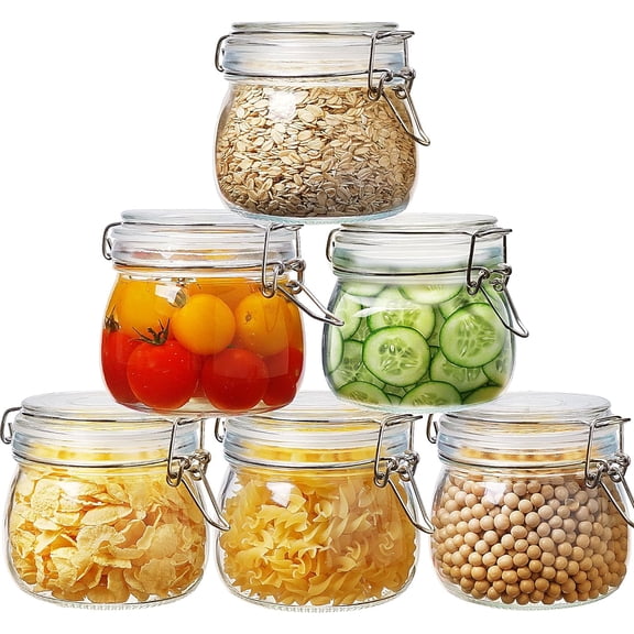 Glass Jars with Airtight Lid Set of 6, 17 floz Wide Mouth Mason Jars with Clamp Lids,Glass Sealed Jars with Air Tight Lids, Best for Kitchen & Pantry Food Storage