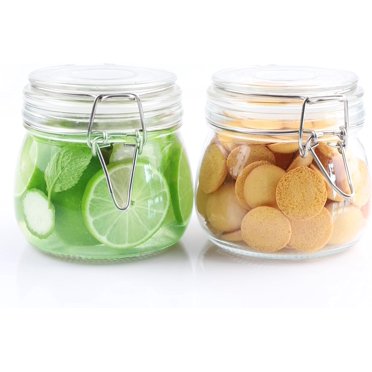 16 Oz Glass Mason Jar With Hinged Lid Clamp - Airtight Sealed, Square, Vintage Style, Clear Glass, Gasket Seal