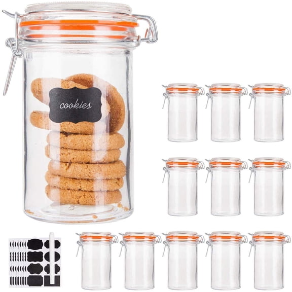 Glass Jars With Airtight Lids, 16 oz Glass Jars With Leak Proof Rubber Gasket,Wide Mouth Mason Jars With Hinged Lids For Kitchen Canisters,Glass Storage Containers 12 Pack
