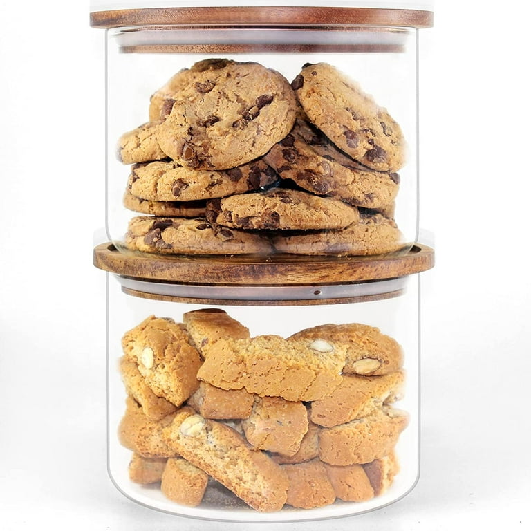 Large Glass Food Storage Jars with Airtight Wooden Lid，Set of 2
