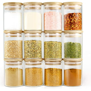 25 Pc Bamboo Glass Spice Jars WITH Rack & Customizable Labels