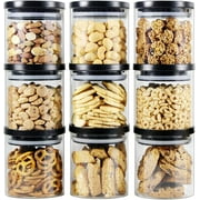 Glass Jars with Black lids, Glass Food Storage Containers with Stackable Lids, Glass Food Jars and Canisters Sets, Glass Pantry Jars with Airtight Lids, Glass Storage Jars 9 Pack of 16oz