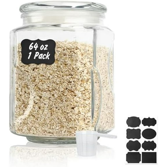 Glass Jars with Lids 64 oz, Airtight Silicone Seal & Non-Slip Design, Large Glass Storage Containers with Lids, Wide-Mouth Storage Containers for Kitchen, Laundry, Pantry & Office