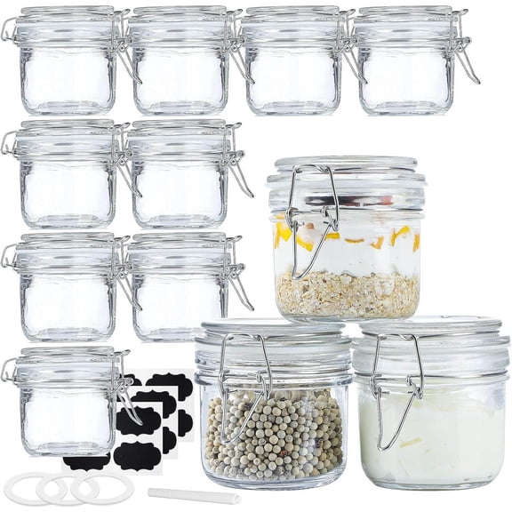Glass Jars with Airtight Lids, Mason Jars with Hinged Lids for Kitchen Storage, Canning and Pantry, Includes Silicone Gaskets and Chalkboard Labels