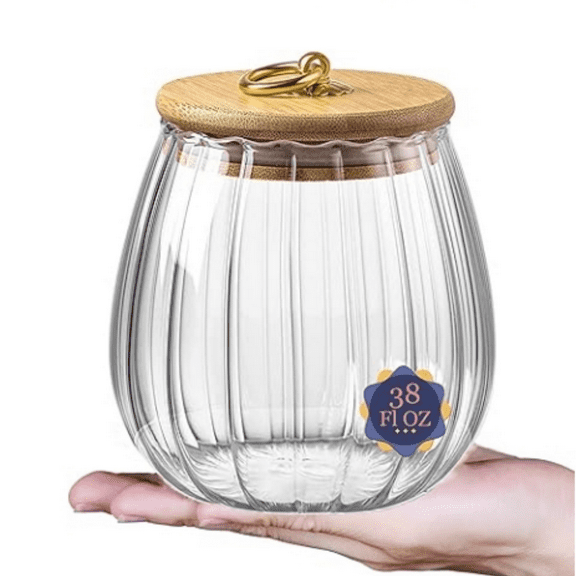 Glass Jars with Bamboo Lids, Airtight Storage Containers, Large Candy Jars for Coffee Nuts Cookies, D rative Glass Canister, 1130ml Oval