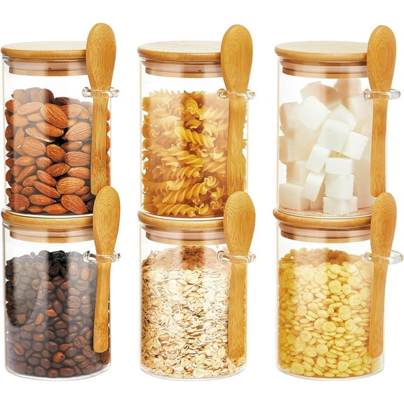 Glass Jars with Lids and Spoons Set of 6, 22 OZ Airtight Large Glass Spice Jars Perfect for Coffee, Tea, Sugar, Spices, Beans, and More