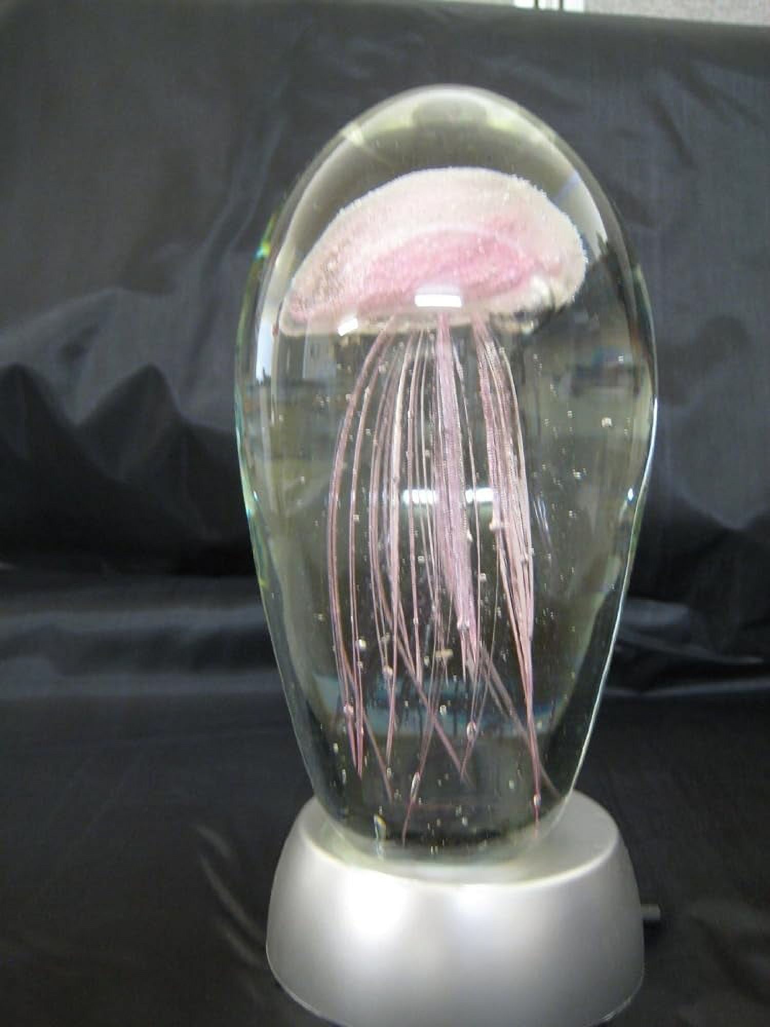 Glass Jellyfish Paperweight (Glow In Dark) With 3 Color (, Purple & Orange) Light Stand