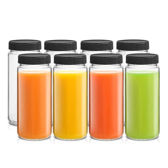 Glass Juice Bottles 16 Oz Glass Bottles With Caps. Set Of 8 Juice Containers Wit
