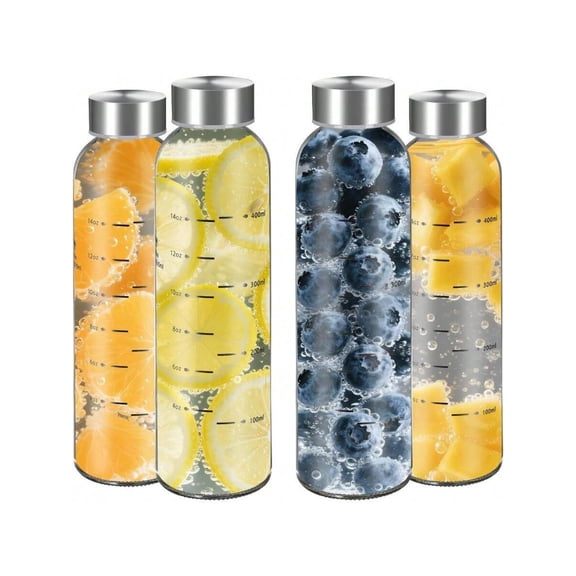 Glass Juice Bottles With Lids 17oz 4 Pack Clear Water Bottle Juicing Bottles Reusable Glass With Stainless Steel Cap Drinking Bottles For Refrigerator  Proof BPA Freejuice Bottle