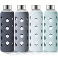 thumbnail image 1 of Glass Juice Bottles with Lids and Silicone Sleeves 18 oz, 4-Pack Reusable Clear Glass Water Bottles with Stainless Steel Airtight Cap for Juicing, Refrigerator, BPA Free Leak-Proof Drinking Jar, 1 of 11