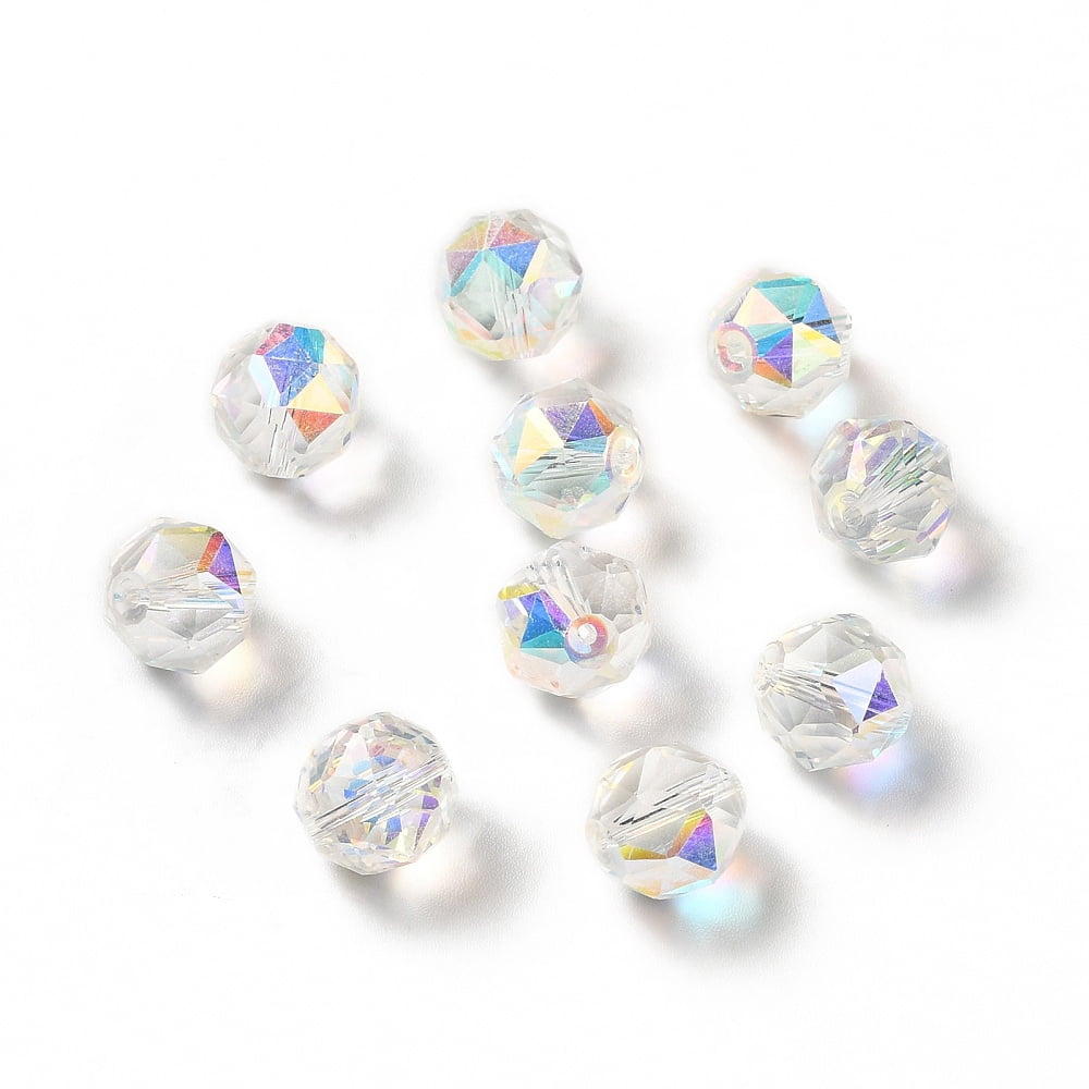 Glass K9 Glass Imitation Austrian Crystal Beads Faceted Round Clear AB 10x9mm Hole: 1mm