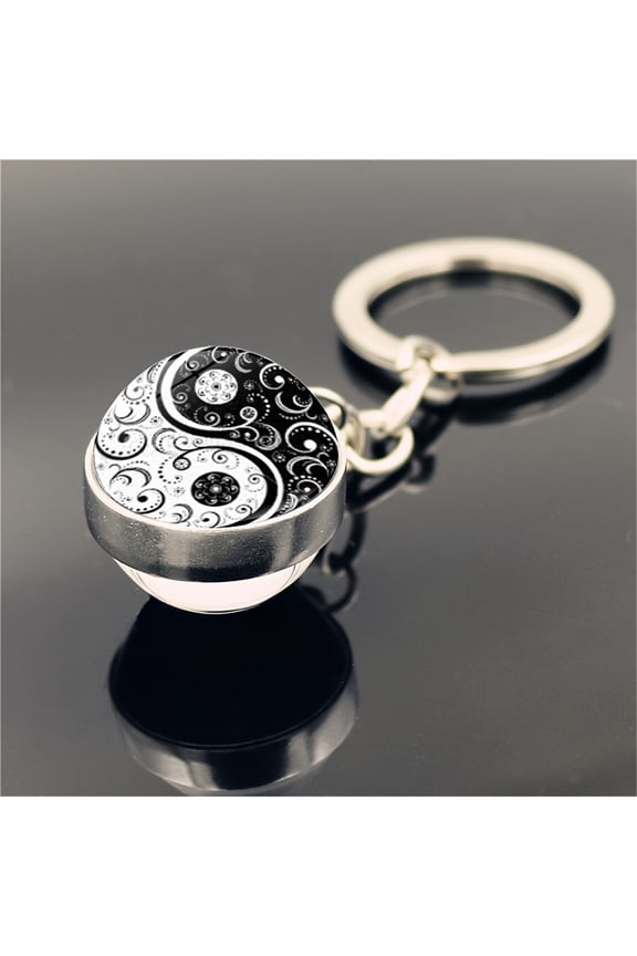 Glass Key Bin -Double -sided spherical pendant, alloy, fashion couple gifts, suitable for weddings, birthdays and festivals, Christmas best choices,Silver