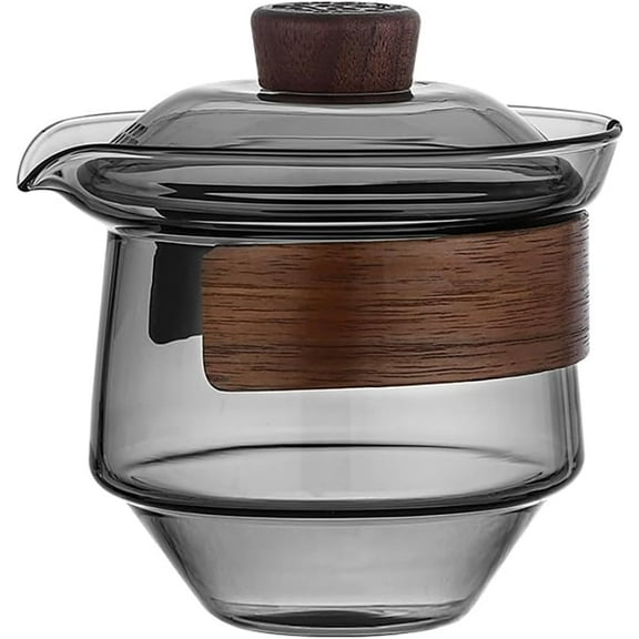 Glass Kung Fu Tea Pot Gai Wan Traditional Gongfu Tea Cup Comprised of Cup, Saucer and Lid Bowl Portable Teapot Set Tea Gift Set (Gray)