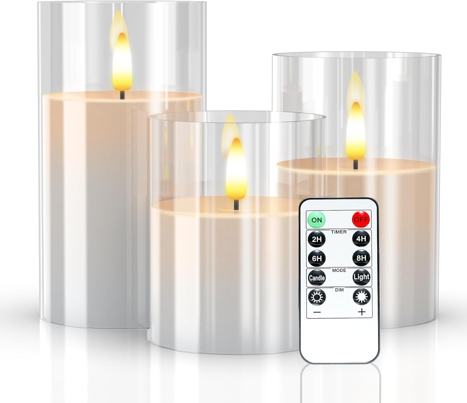 Amagic 3pcs, Flameless Candles, 3"x 5"6"7" White Flickering Candles