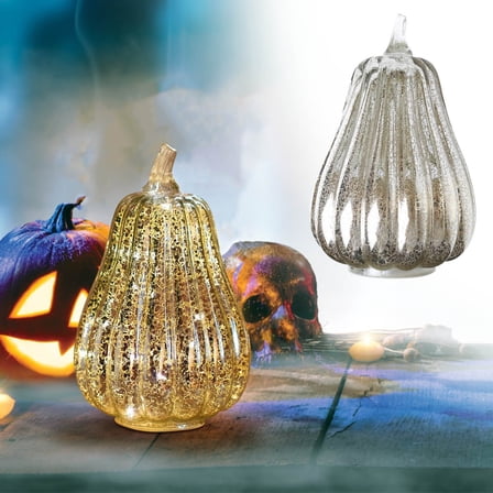 Glass LED Pumpkin Light 5.5X8.7In Elegant Halloween Decor With Warm Glow Perfect For Tabletop Displays