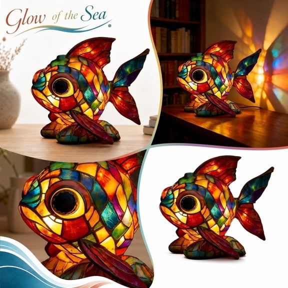 Glass Lamp, Decorative Lamp, Night Lamp for Bedroom, Night Light for Student, 7X6X4.5 Inch Resin Stained Glass Style Statue Led Night Light, Warm Glow Tabletop Lighting Ornament