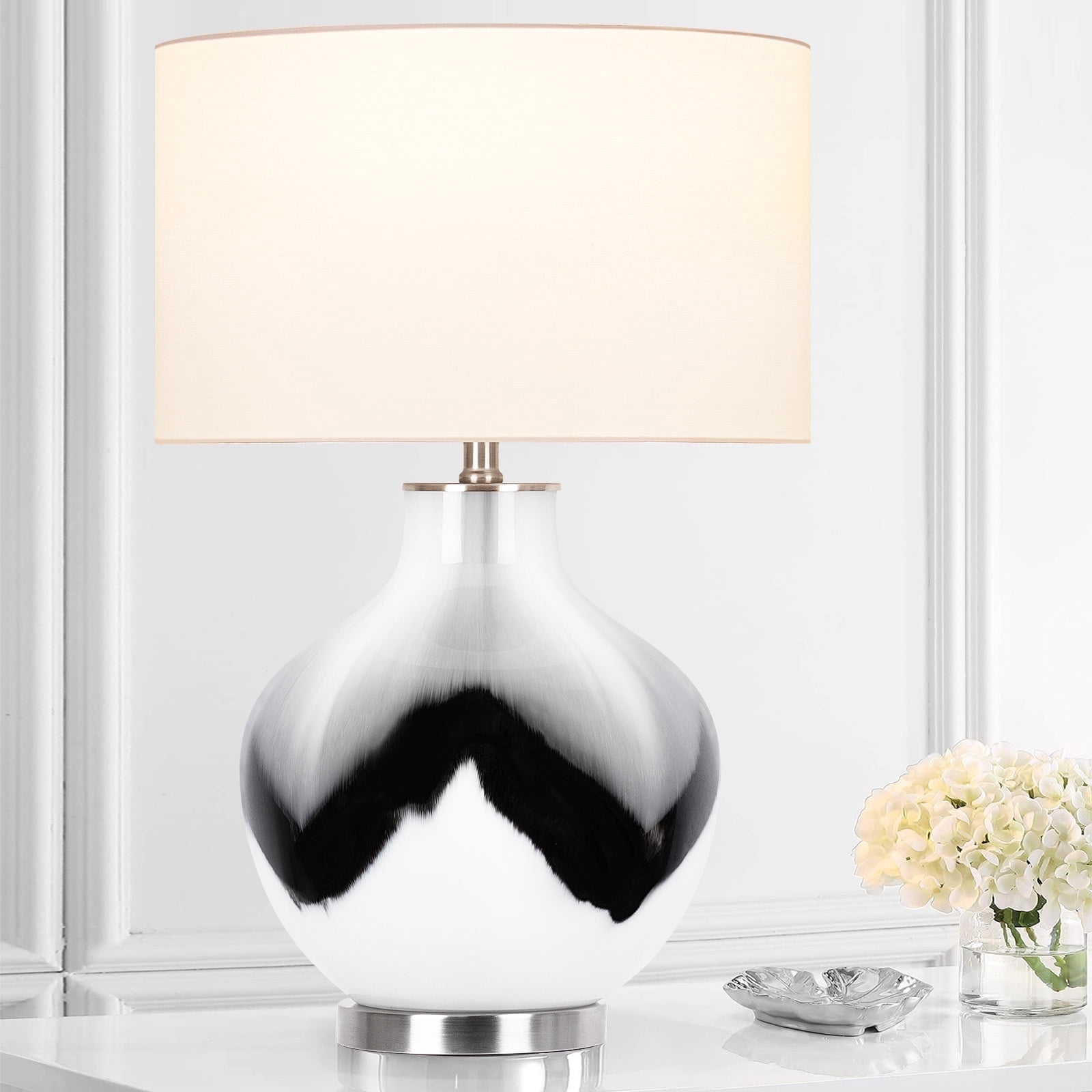Glass Large Table Lamps for Bedroom, 3 Color Temperature Rotary Switch Bedside Lamps, Modern Nightstand Lamps for Home Lighting Decoration, 1 Pack Black