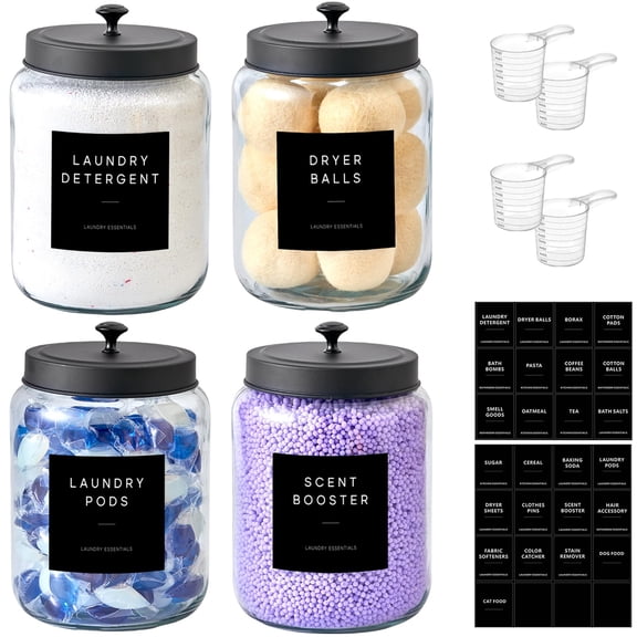 Glass Laundry Organization Containers 4 Pack 0.5 Gallon